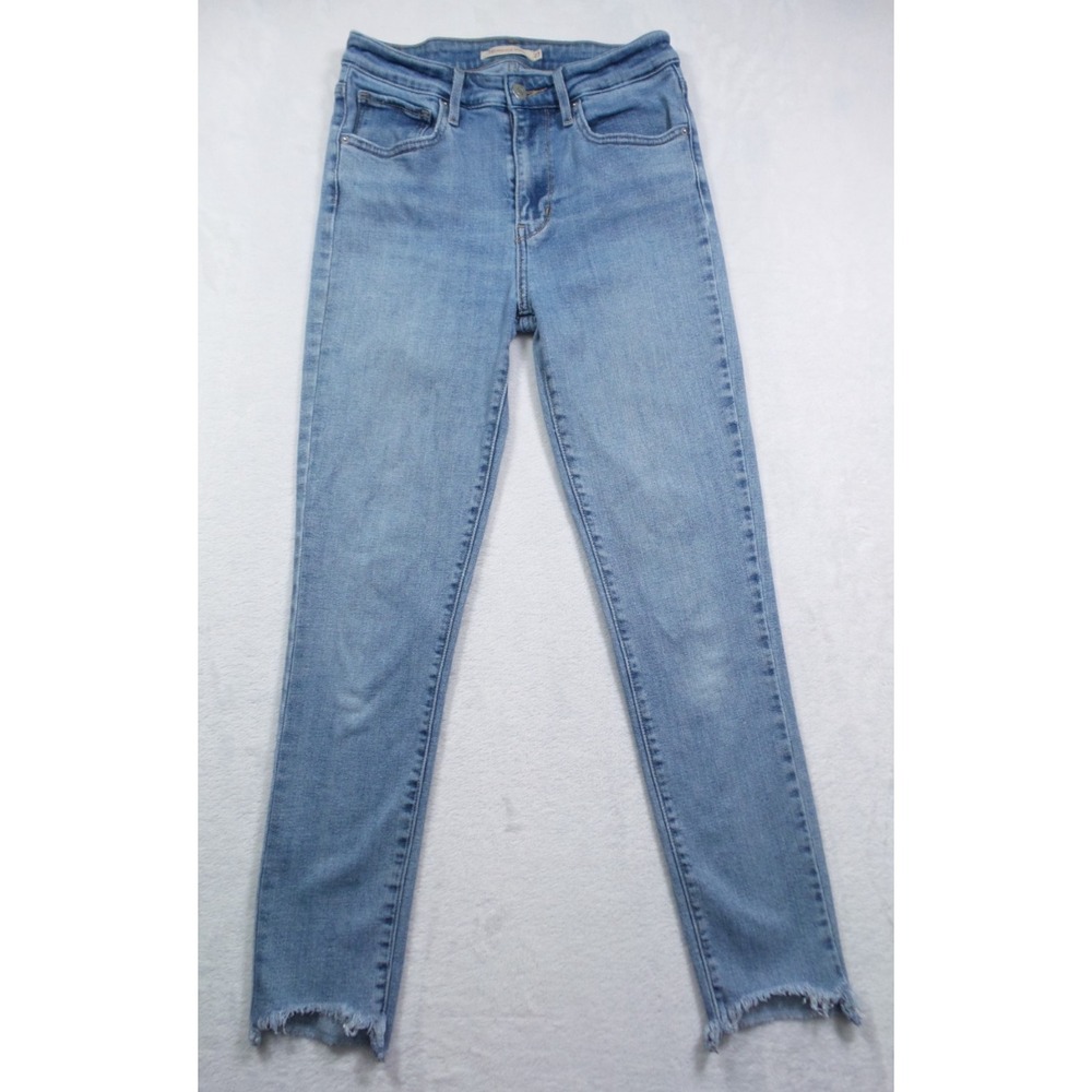 Levis Jeans Womens Size 27 Blue Denim 721 High Rise Skinny Stretch Raw Hem